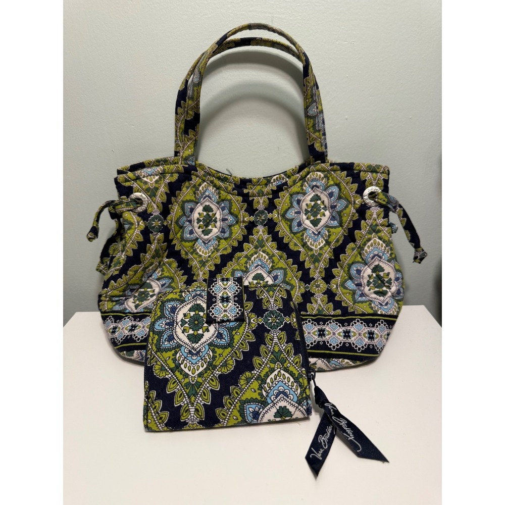 Vera Bradley Mediterranean Blue Quilted Shoulder Bag and Matching Wallet Set